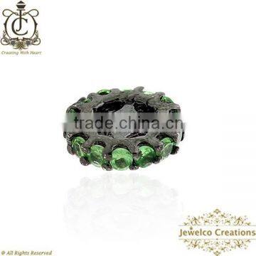 Tsavorite Gemstone Findings Jewelry, 925 Sterling Silver Rondelle Findings, Gemstone Jewelery Components