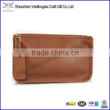 Custom tan leather clutch cosmetic make up case pouch excellent with lable                        
                                                Quality Choice