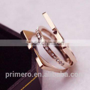 New Personalized Stainless Steel 3 Layers Inlay Crystal Finger Rings for Women photo-3