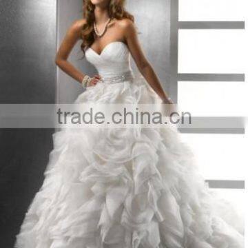 Sweetheart Ball Gown Ivory Silver Beads Crystals Waist Organza Wedd