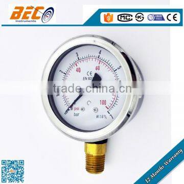 Shock proof Stainless steel pressure gauge with oil filled