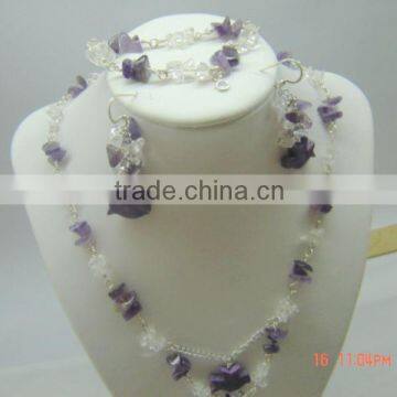 Fashion necklac amethyst with crystal chips necklace with bracelet and earring jewelry