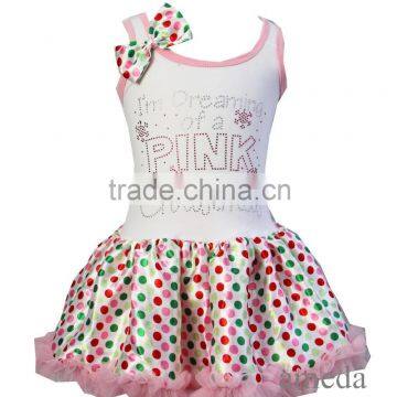 Baby Rhinestone I'm Dreaming of a PINK Christmas Colorful Polka Dots Party Dress