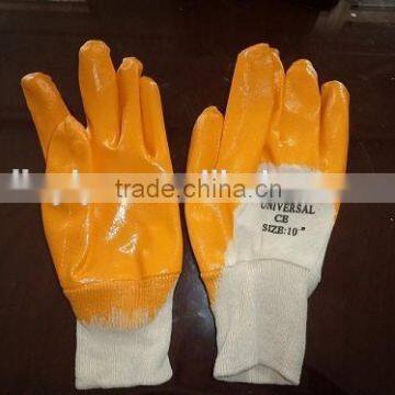 High quality yellow nitrile coated interlock gloves