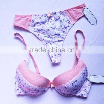 Summer print adult sexy women bra and panty underwear lace bra set