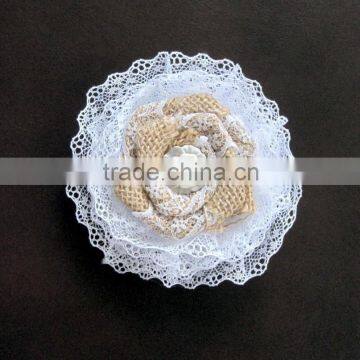 Vintage White Lace Burlap Flowers For Wedding,New Style Fabric Flower Hair Pins