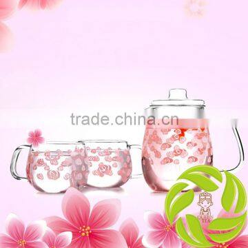 Super Chinese glass kitchen teaset handmade heat resistant teapot borosilicate glass 650ml glass teapot and 2pcs glass tea cup