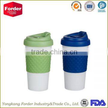 16OZdouble layer thermal mug with silicon sleeve