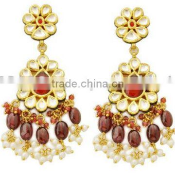 Yellow Gold Kundan Earrings