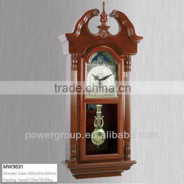 Flower dial wooden case wall clocks with pendulum CE/FCC/ISO standrad MW3631