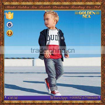 fashion clothing set for baby boy with shirt and jacket and jeans