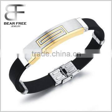 Stainless steel rubber silicone Men's Wristband bangle Greek Great Wall Patterned                        
                                                Quality Choice