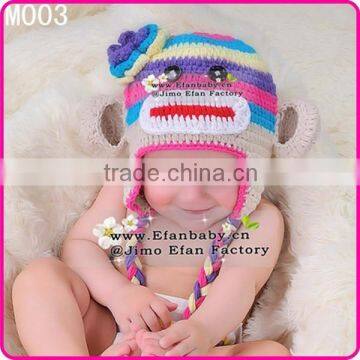 monkey shaped knitting baby hat handmade crochet hat with tassel