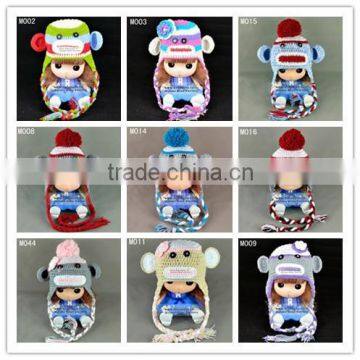 fashion earflap animated crochet kids winter hats with braid