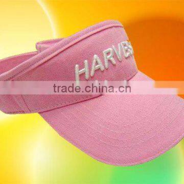 Sun visor cap pink cotton twill with 3d embroidery logo