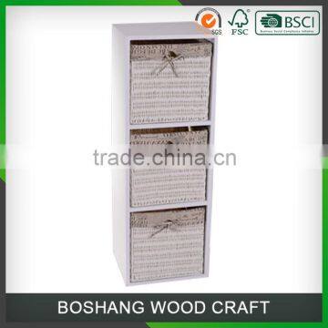 3 Drawer Wooden Storage Cabinet with Wicker Drawers