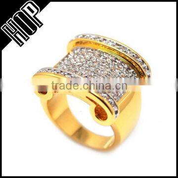 Men Gold Tone Hip Hop Crystal Bling Ring