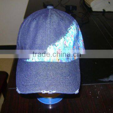 jean baseball cap with hot transfer printing