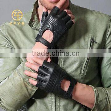 fashion Hollow out top sheep leaher car driving men fingerless gloves