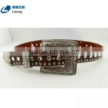 Men's Handmade Crocodile Leather Rhinestone Western Belts photo-3