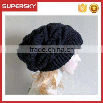 V-314 Cable crochet knitting simple slouchy chunky women beanie hat earflap beanie hat