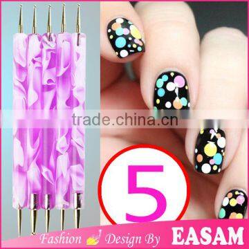 hot sell nail designs marbleizing double head pen/ dotting Pen /nail art dotting pen 5pcs/set