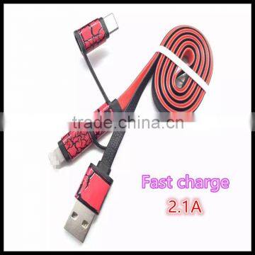 wholesale 2016 hot-sell painted 3 in 1type-c Multifunctional for iphone Android usb cable