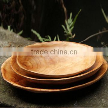 Modern design carved wood handmade three-piece oval fruit plate