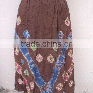 Coffee color printed pattern long dancing girls wear skirts / 100% viscose fabric printed skirts