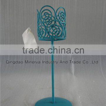 Factory Customize Blue Color Tall Metal Candle Stand