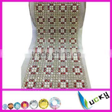 24 rows rhinestone trimming with pearl lrhinestone mesh