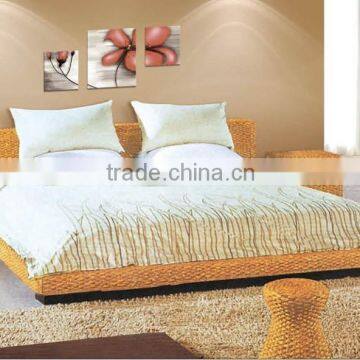 Wicker rattan water hyacinth flat bedroom set furniture (Hand woven by wicker,hyacinth & Acacia wooden frame )