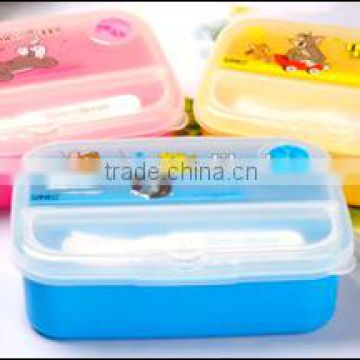 ABS+PP lunch box with fork ,chopsticks and spoon .CMYK+White (Heat transfer). can be used for Microwave