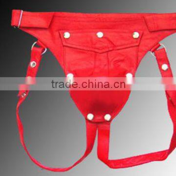 Red Jockstrap Jock Thong gay Sheep Leather String New