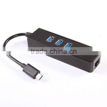 USB 3.1 Type C USB-C to 3-Port USB 3.0 Hub w/ RJ45 LAN Gigabit Ethernet Adapter