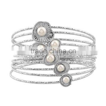 MultiLayer Iron Wire Women Cuff Bangle Fashion Wide Bangles & Bracelets With Pearl Jewelry Accessories photo-4