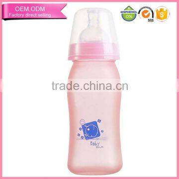 Hot sale handless bpa free pyrex glass feeding bottle with silicone nipple