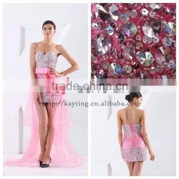 Heavy Handmade Off Shoulder Detachable Deep V-neck Beaded Real Short Front Long Train Prom Dresses photo-2