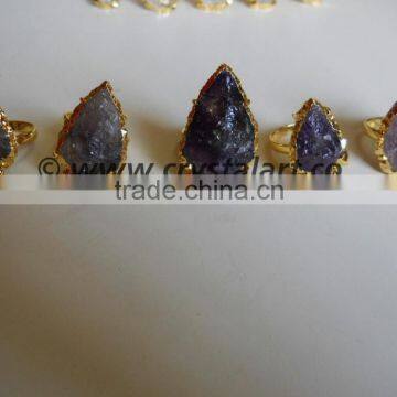 AMETHYST AGATE ELECTROPLATED ARROWHEADS FINGER RING