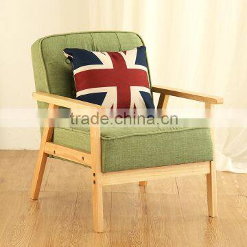 American style wood chair recliner chair green linen armchair for sale