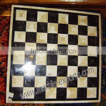 Brown border Stylish Rectangular marble Inlay Chess Table Top