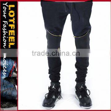 BIKER ZIP JOGGER BLACK man pants moto jogger pants gym pants (lotbike072)