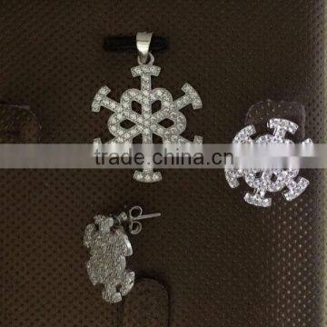 Christmas Gift 2016 Silver CZ Snowflake Winter Pendant Earrings Set