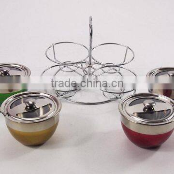 4pcs colorful stainless steel spice Jar with rack, lid and spoon