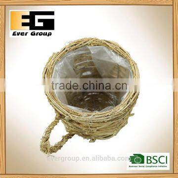 Cup Shape Natural Rattan Garden Flower Pot With Handle for Planting photo-5