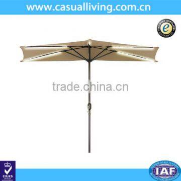 9 feet Aluminum Solar Powered LED Stripe Lighted Half Patio Umbrella