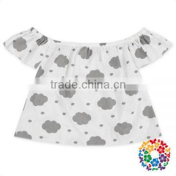 Clouds And Dots Pattern Baby Skirt Top White Cotton Flutter Sleeve Kids Ruffle Tops