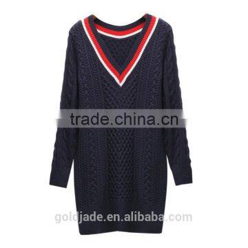 Best Sale Knitted Women Long Sweater Design V Neck Cashmere Sweater Women photo-3