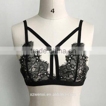 2017 New Come Summer Woman Crop Top Sexy Girl Bikini Bra Hollow Out Lace Sex Lingerie Transparent