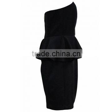 Black Evening Dress,off Shoulder Peplum Straight Slim Fitting Metal Zipper Back Sexy Peplum Dress photo-3